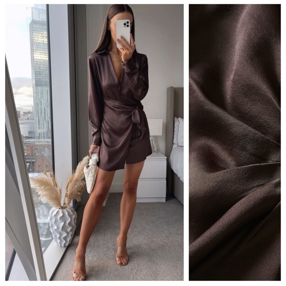 Mango Brown Satin Shirt Dress